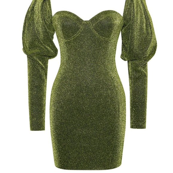 Down to Earth Puff Shoulder Sparkly Dress - Picture 5 of 7